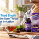 Sharbat Toot Siyah by Ajmal – natural herbal syrup bottle and box with blackberries and tea, man soothing sore throat and throat irritation naturally