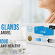 Woman touching her throat beside Ajmal Dawa-i-Gadud product box – causes of enlarged throat glands and natural gland health support